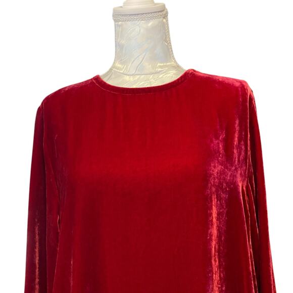 NWT Eileen Fisher The System Ruby Red Silk Velvet Knee Length Dress Size Large - Picture 5 of 16